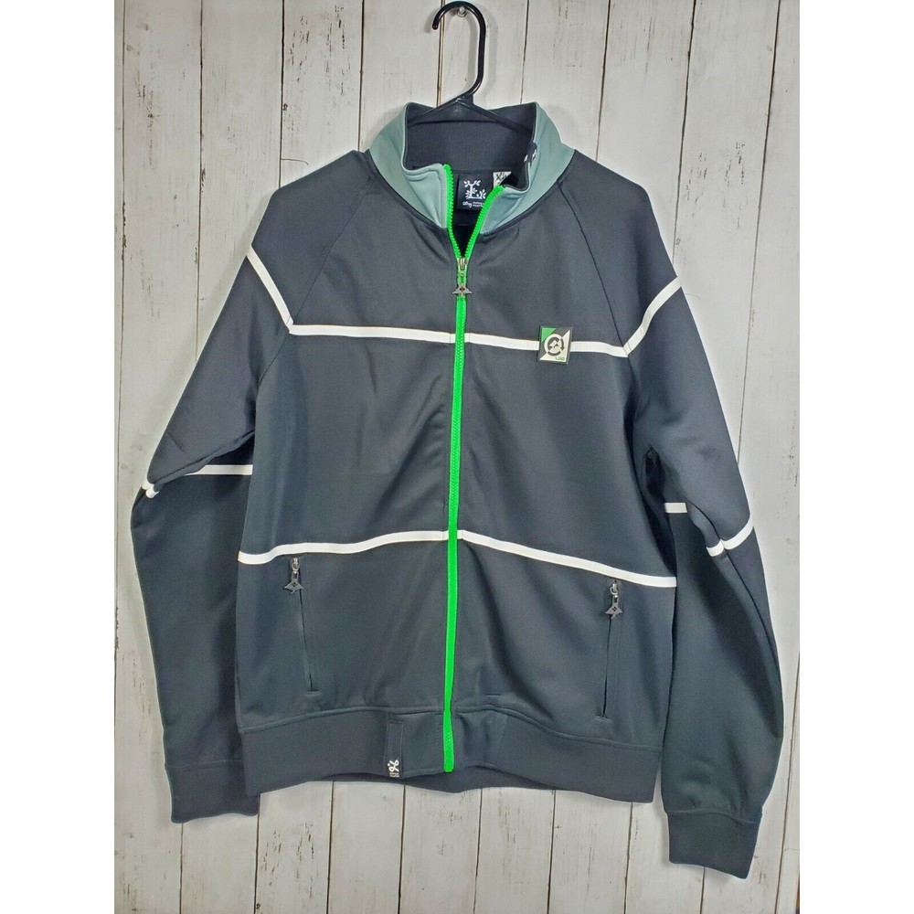 LRG Lifted Research Group Track Jacket Size M Medium Black Green Zip Up Nice!